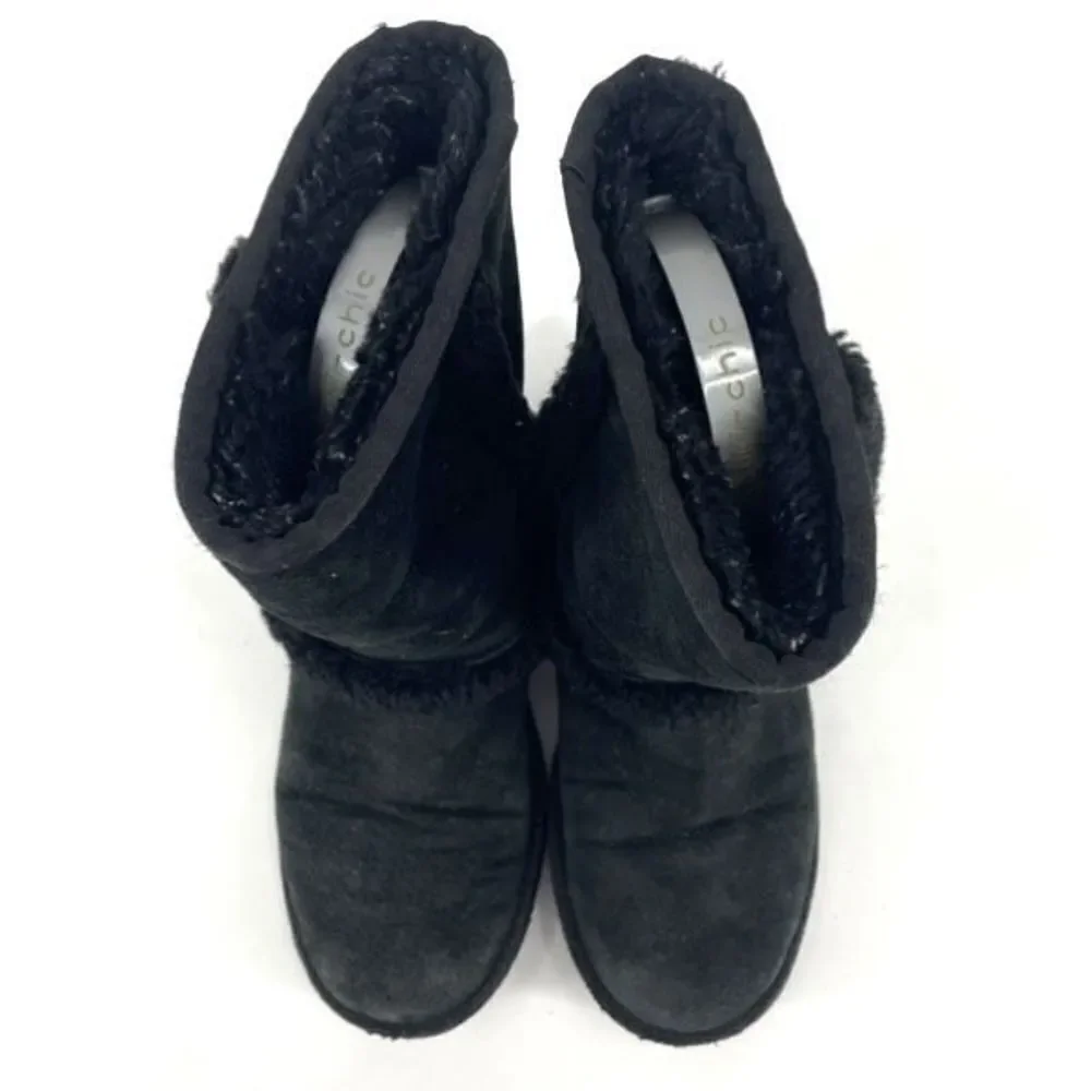 UGG Women's Water Resistant Suede Pull-On Fur‎ Carter Winter Boots Black Size 5